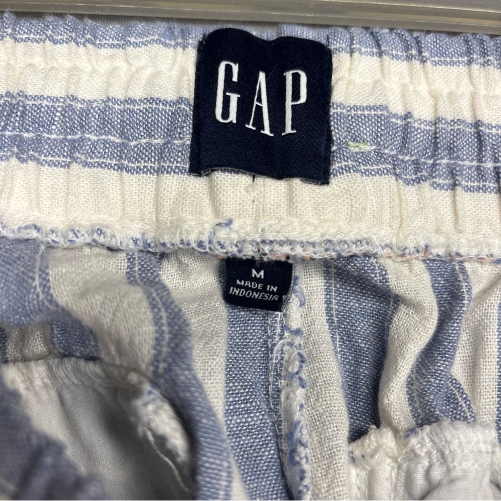 Gap Lightweight Linen Shorts White Blue English Manor Stripes Drawstring Size M - Picture 6 of 12